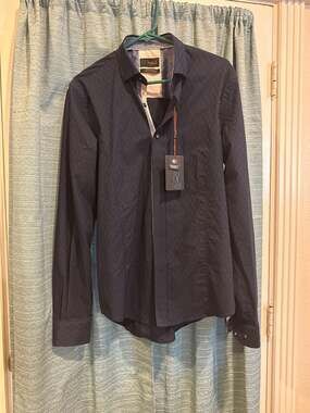 Eight X Premium Slim Fit Navy Textured Long Sleeve Button Up Shirt